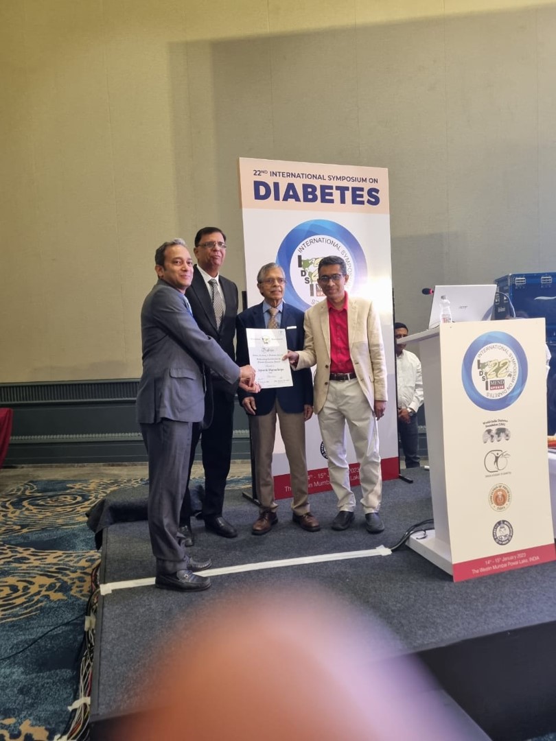 Outstanding Contribution to Diabetes Education Award from Indian Academy of Diabetes, at the International Symposium in Diabetes in Mumbai, 2022